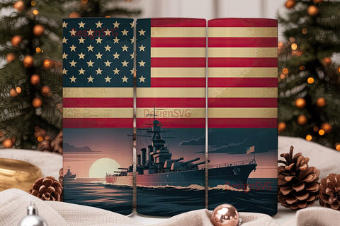 Patriotic Battleship 20oz Tumbler Wrap Sublimation DesignSVG 