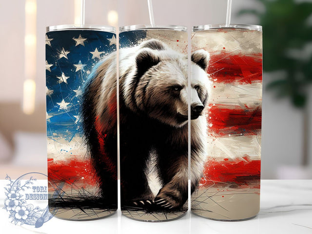 Patriotic Bear American Flag Tumbler Wrap, American Flag Tumbler, Patriotic Bear Tumbler, 20oz Tumbler Sublimation, USA Wildlife Tumbler, Digital Tumbler Wrap, Rustic Patriotic Tumbler Sublimation ToriDesigns 