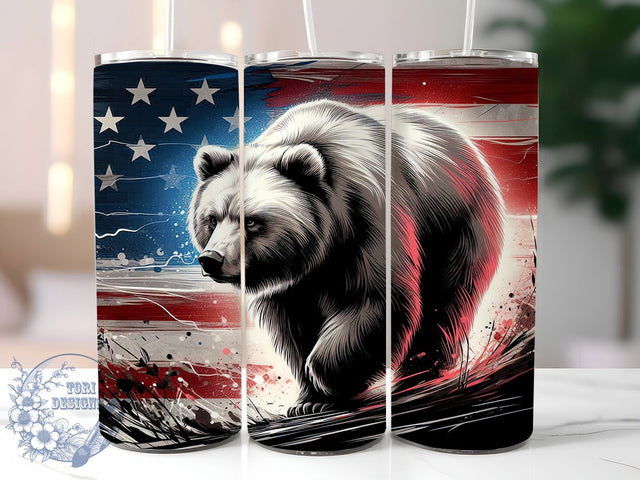 Patriotic Bear American Flag Tumbler Wrap, American Flag Tumbler, Patriotic Bear Tumbler, 20oz Tumbler Sublimation, USA Wildlife Tumbler, Digital Tumbler Wrap, Rustic Patriotic Tumbler Sublimation ToriDesigns 