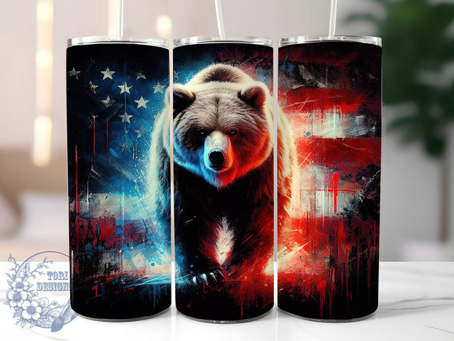 Patriotic Bear American Flag Tumbler Wrap, American Flag Tumbler, Patriotic Bear Tumbler, 20oz Tumbler Sublimation, USA Wildlife Tumbler, Digital Tumbler Wrap, Rustic Patriotic Tumbler Sublimation ToriDesigns 