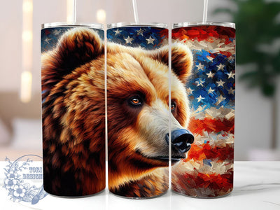 Patriotic Bear Flag 20oz Tumbler, USA Animal Wrap, Majestic Bear Design, American Flag Bear, Sublimation Wrap, 20oz Tumbler Design, PNG Tumbler Wrap Sublimation ToriDesigns 
