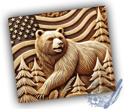 Patriotic Bear Wood 20oz Travel Tumbler, American Flag Tumbler, Wood Design Tumbler, 20oz Tumbler, Sublimation Wrap, Patriotic Gifts, Travel Mug Sublimation ToriDesigns 