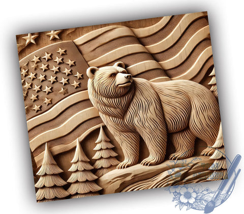 Patriotic Bear Wood 20oz Travel Tumbler, American Flag Tumbler, Wood Design Tumbler, 20oz Tumbler, Sublimation Wrap, Patriotic Gifts, Travel Mug Sublimation ToriDesigns 