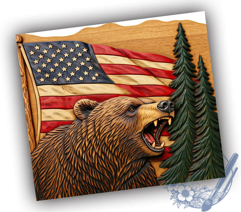 Patriotic Bear Wood 20oz Travel Tumbler, American Flag Tumbler, Wood Design Tumbler, 20oz Tumbler, Sublimation Wrap, Patriotic Gifts, Travel Mug Sublimation ToriDesigns 