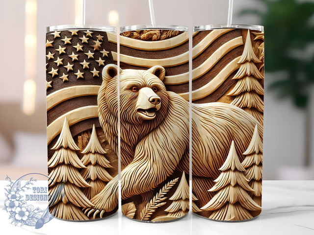 Patriotic Bear Wood 20oz Travel Tumbler, American Flag Tumbler, Wood Design Tumbler, 20oz Tumbler, Sublimation Wrap, Patriotic Gifts, Travel Mug Sublimation ToriDesigns 