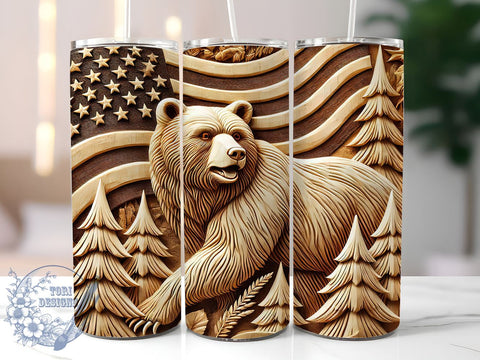Patriotic Bear Wood 20oz Travel Tumbler, American Flag Tumbler, Wood Design Tumbler, 20oz Tumbler, Sublimation Wrap, Patriotic Gifts, Travel Mug Sublimation ToriDesigns 