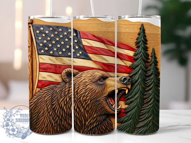 Patriotic Bear Wood 20oz Travel Tumbler, American Flag Tumbler, Wood Design Tumbler, 20oz Tumbler, Sublimation Wrap, Patriotic Gifts, Travel Mug Sublimation ToriDesigns 