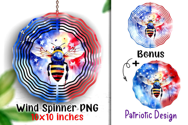 Patriotic Bee Wind Spinner 10x10 inches Sublimation PNG Sublimation Dina.store4art 