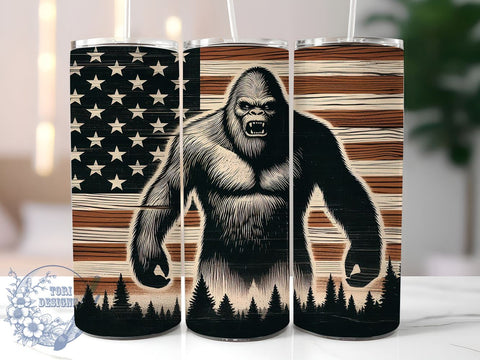 Patriotic Bigfoot 20oz Skinny Tumbler, American Flag Bigfoot Tumbler Png, Straight & Tapered Tumbler Wrap, Instant Digital Download Sublimation ToriDesigns 