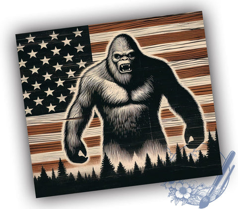 Patriotic Bigfoot 20oz Skinny Tumbler, American Flag Bigfoot Tumbler Png, Straight & Tapered Tumbler Wrap, Instant Digital Download Sublimation ToriDesigns 