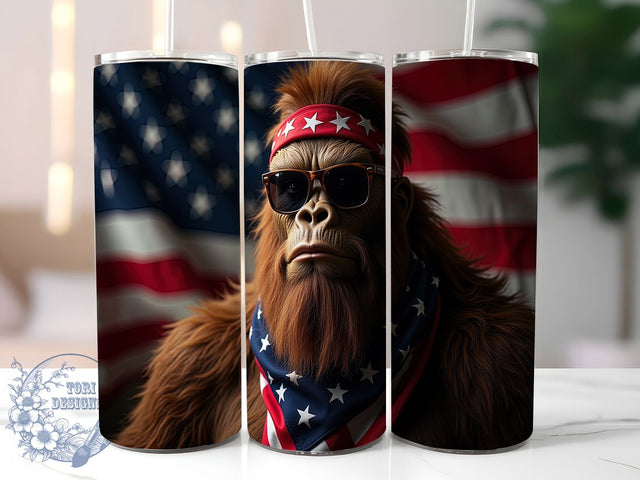 Patriotic Bigfoot 20oz Tumbler Wrap, Patriotic Sasquatch Mug, USA Flag Bigfoot Cup, Cool Sasquatch Design, Funny Cryptid Gift, 4th of July Tumbler, Sublimation Tumbler Wrap Sublimation ToriDesigns 