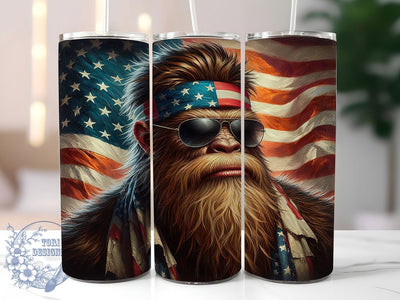 Patriotic Bigfoot 20oz Tumbler Wrap, Patriotic Sasquatch Mug, USA Flag Bigfoot Cup, Cool Sasquatch Design, Funny Cryptid Gift, 4th of July Tumbler, Sublimation Tumbler Wrap Sublimation ToriDesigns 