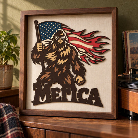 Patriotic Bigfoot 3D SVG | American Flag Sasquatch Laser Cut File | 6 Layer Bigfoot SVG | Merica DXF | Patriotic Wall Art 3D Paper HappyDesignStudio 