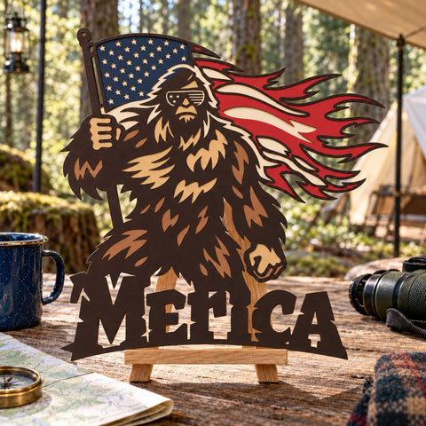 Patriotic Bigfoot 3D SVG | American Flag Sasquatch Laser Cut File | 6 Layer Bigfoot SVG | Merica DXF | Patriotic Wall Art 3D Paper HappyDesignStudio 