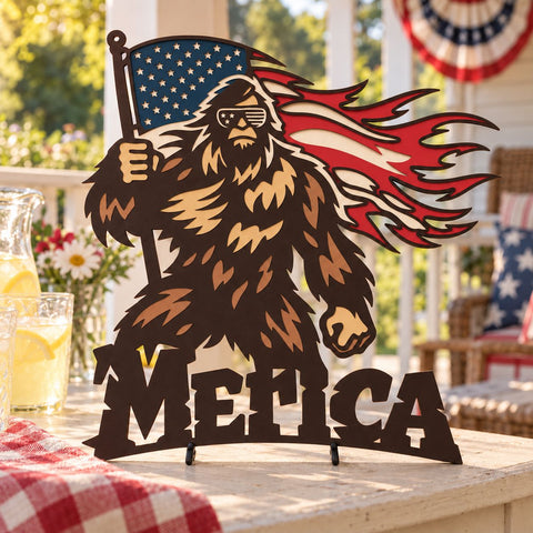 Patriotic Bigfoot 3D SVG | American Flag Sasquatch Laser Cut File | 6 Layer Bigfoot SVG | Merica DXF | Patriotic Wall Art 3D Paper HappyDesignStudio 