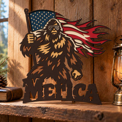 Patriotic Bigfoot 3D SVG | American Flag Sasquatch Laser Cut File | 6 Layer Bigfoot SVG | Merica DXF | Patriotic Wall Art 3D Paper HappyDesignStudio 