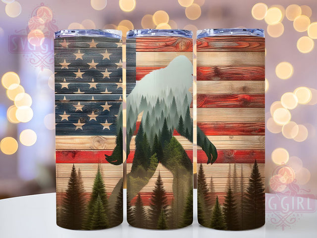 Patriotic Bigfoot 4th July Tumbler, 4th of July Tumbler, American Flag Wrap, Bigfoot American Flag, July 4th Tumbler, Patriotic Bigfoot Design, Independence Day Tumbler Sublimation SvggirlplusArt 