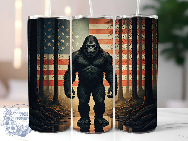 Patriotic Bigfoot American Flag Tumbler, American Flag Design, 20oz Tumbler Wrap, Sasquatch Gift, Patriotic Tumbler, Outdoor Enthusiast Mug, Funny Bigfoot Gift Sublimation ToriDesigns 