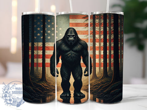 Patriotic Bigfoot American Flag Tumbler, American Flag Design, 20oz Tumbler Wrap, Sasquatch Gift, Patriotic Tumbler, Outdoor Enthusiast Mug, Funny Bigfoot Gift Sublimation ToriDesigns 