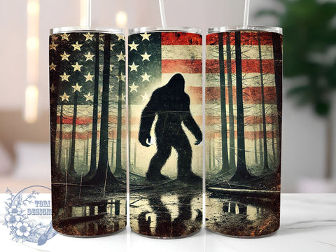 Patriotic Bigfoot American Flag Tumbler, American Flag Design, 20oz Tumbler Wrap, Sasquatch Gift, Patriotic Tumbler, Outdoor Enthusiast Mug, Funny Bigfoot Gift Sublimation ToriDesigns 