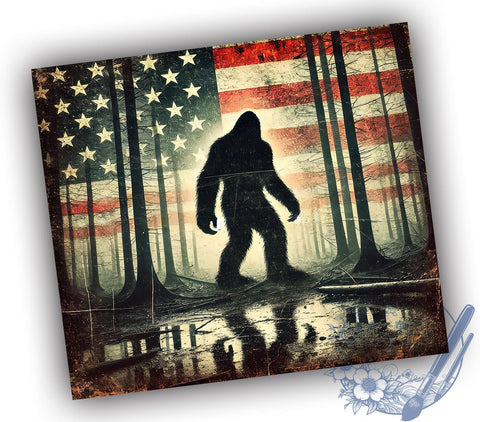 Patriotic Bigfoot American Flag Tumbler, American Flag Design, 20oz Tumbler Wrap, Sasquatch Gift, Patriotic Tumbler, Outdoor Enthusiast Mug, Funny Bigfoot Gift Sublimation ToriDesigns 