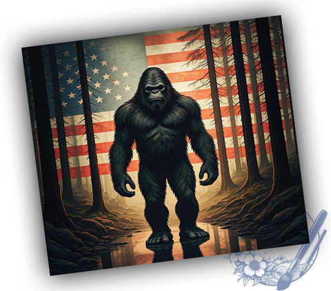 Patriotic Bigfoot American Flag Tumbler, American Flag Design, 20oz Tumbler Wrap, Sasquatch Gift, Patriotic Tumbler, Outdoor Enthusiast Mug, Funny Bigfoot Gift Sublimation ToriDesigns 
