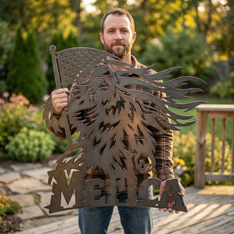 Patriotic Bigfoot Laser SVG | Merica Sasquatch Metal Wall Art | Plasma CNC Laser Cut File | Merica Laser Svg | USA Flag Metal Art Design SVG HappyDesignStudio 