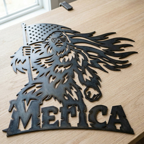Patriotic Bigfoot Laser SVG | Merica Sasquatch Metal Wall Art | Plasma CNC Laser Cut File | Merica Laser Svg | USA Flag Metal Art Design SVG HappyDesignStudio 