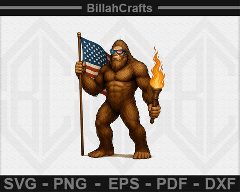 Patriotic Bigfoot SVG 4th of July Sasquatch USA Flag PNG SVG BillahCrafts 