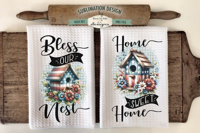Patriotic Bird Houses Sublimation Dish Towel Designs Sublimation Ewe-N-Me Designs 
