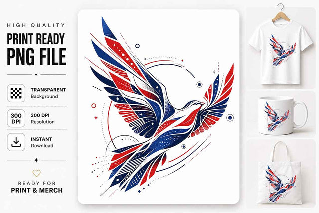 Patriotic Bird PNG – Red White Blue Flying Bird Sublimation Design SVG BillahCrafts 