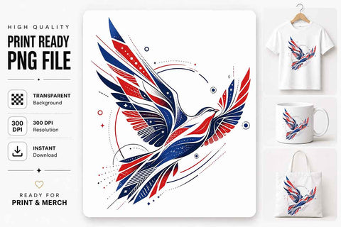 Patriotic Bird PNG – Red White Blue Flying Bird Sublimation Design SVG BillahCrafts 