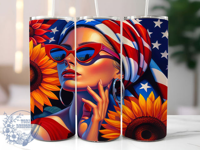 Patriotic Bloom American Flag Tumbler, Sunflower Tumbler Wrap, Patriotic Sublimation PNG, 4th Of July Tumbler, Women USA Tumbler, 20oz Skinny Tumbler Wrap, USA Sunflower Design Sublimation ToriDesigns 