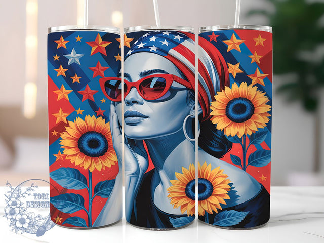 Patriotic Bloom American Flag Tumbler, Sunflower Tumbler Wrap, Patriotic Sublimation PNG, 4th Of July Tumbler, Women USA Tumbler, 20oz Skinny Tumbler Wrap, USA Sunflower Design Sublimation ToriDesigns 