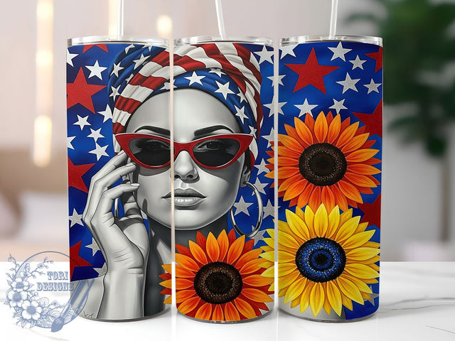 Patriotic Bloom American Flag Tumbler, Sunflower Tumbler Wrap, Patriotic Sublimation PNG, 4th Of July Tumbler, Women USA Tumbler, 20oz Skinny Tumbler Wrap, USA Sunflower Design Sublimation ToriDesigns 