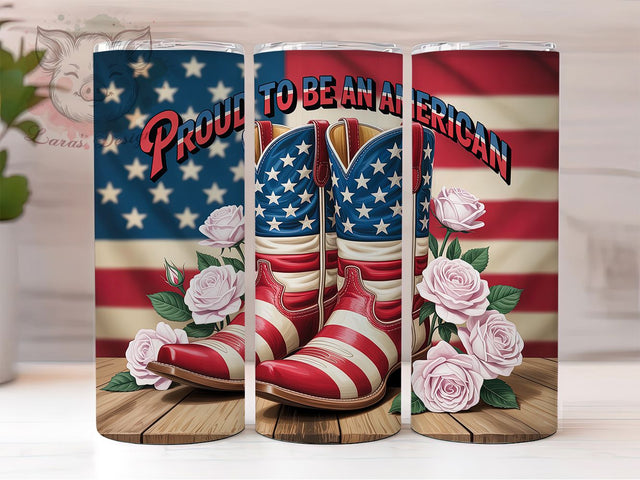 Patriotic Boots 20oz Tumbler, Proud To Be An American, Western Tumbler, Country Sublimation, Rustic Wrap Design, USA PNG, 20oz Tumbler Wrap Sublimation Lara' s Designs 