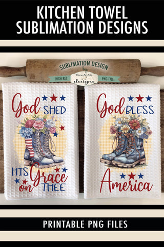 Patriotic Boots and Flowers - Sublimation Dish Towel Designs Sublimation Ewe-N-Me Designs 