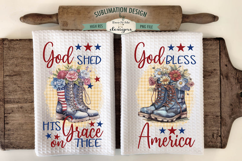 Patriotic Boots and Flowers - Sublimation Dish Towel Designs Sublimation Ewe-N-Me Designs 