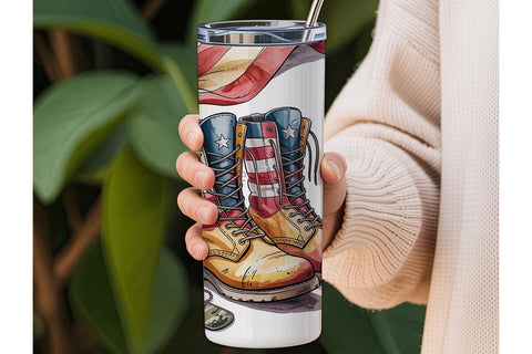 Patriotic Boots & Flag 20oz Tumbler Sublimation DesignSVG 