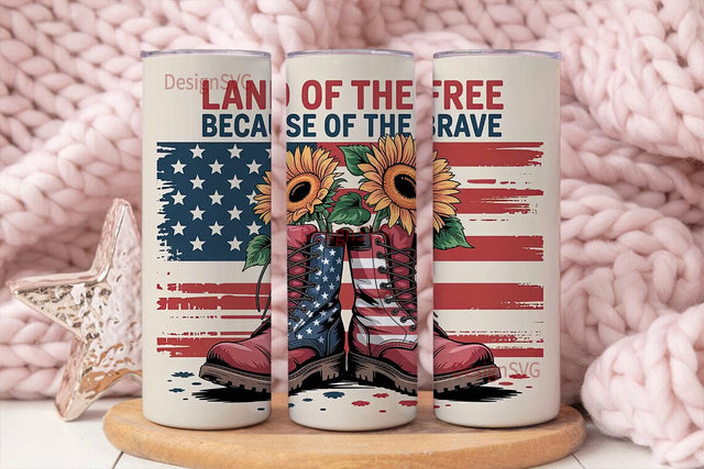 Patriotic Boots & Sunflowers 20oz Sublimation DesignSVG 