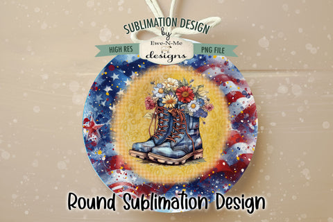 Patriotic Boots with Flowers Sublimation Design - Wind Spinner Design Sublimation Ewe-N-Me Designs 