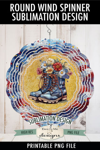 Patriotic Boots with Flowers Sublimation Design - Wind Spinner Design Sublimation Ewe-N-Me Designs 