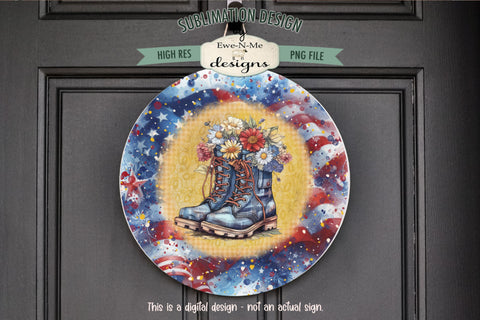 Patriotic Boots with Flowers Sublimation Design - Wind Spinner Design Sublimation Ewe-N-Me Designs 