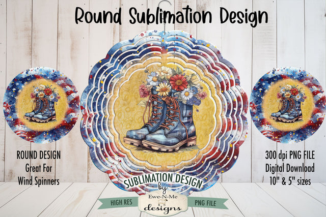Patriotic Boots with Flowers Sublimation Design - Wind Spinner Design Sublimation Ewe-N-Me Designs 