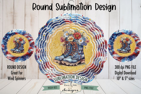 Patriotic Boots with Flowers Sublimation Design - Wind Spinner Design Sublimation Ewe-N-Me Designs 