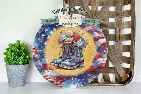 Patriotic Boots with Flowers Sublimation Design - Wind Spinner Design Sublimation Ewe-N-Me Designs 