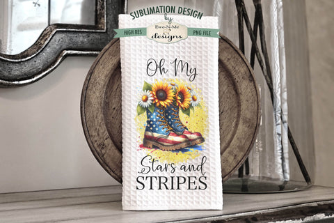 Patriotic Boots with Flowers - Sublimation Kitchen Towel Designs Sublimation Ewe-N-Me Designs 