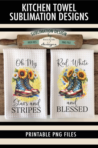Patriotic Boots with Flowers - Sublimation Kitchen Towel Designs Sublimation Ewe-N-Me Designs 