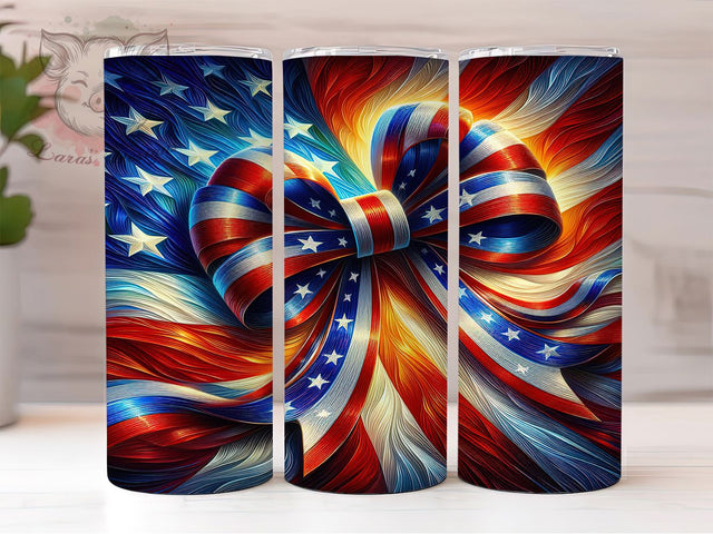 Patriotic Bow 20oz Tumbler Wrap, American Flag Design, Intricate Bow Sublimation, USA Independence Day Wrap, 4th of July Design, 20oz Tumbler Wrap, PNG Tumbler Design Sublimation Lara' s Designs 