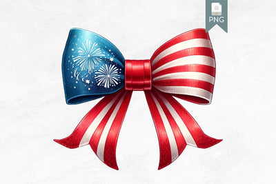 Patriotic Bow Clipart, Red and Blue with Fireworks Design Sublimation BijouBay 